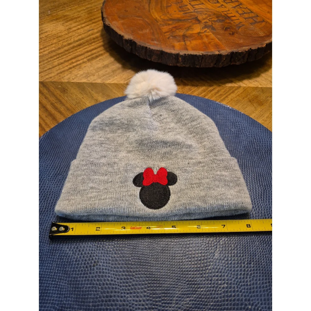 Disney Junior Minnie Beanie w/ Pompom Gray White Red Black Colors #781g